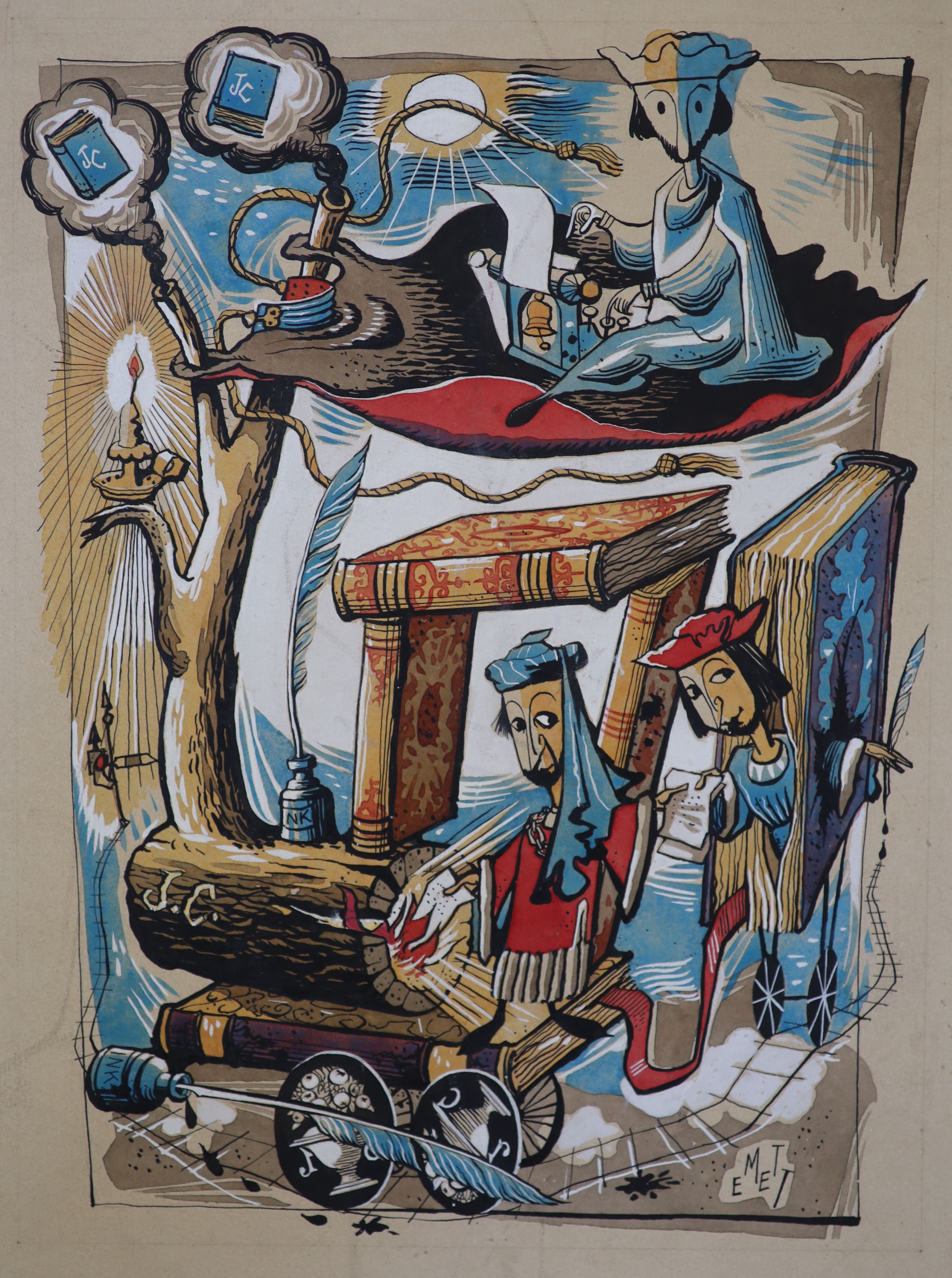 Rowland Emett (1906-1990), Artwork for Jonathan Cape, Ink and gouache on paper, 30.5 x 23cm. Unframed